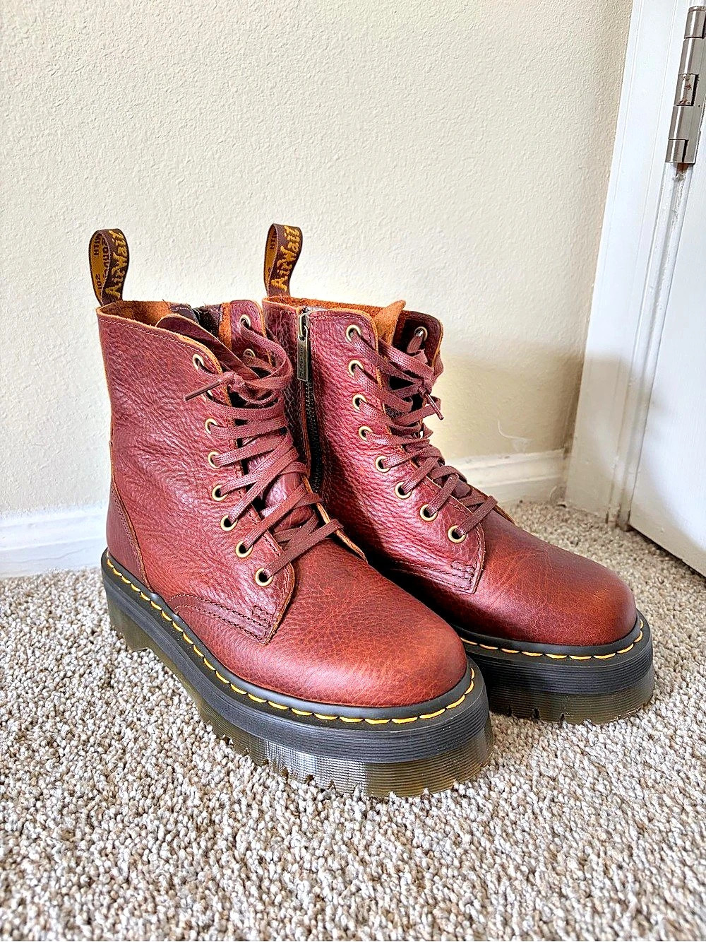 Dr. Martens Jadon Boot Pull Up Leather Platforms Brown US 7